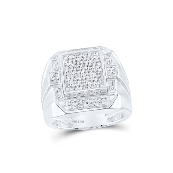 Sterling Silver Mens Round Diamond Rectangle Fashion Ring 1/2 Cttw