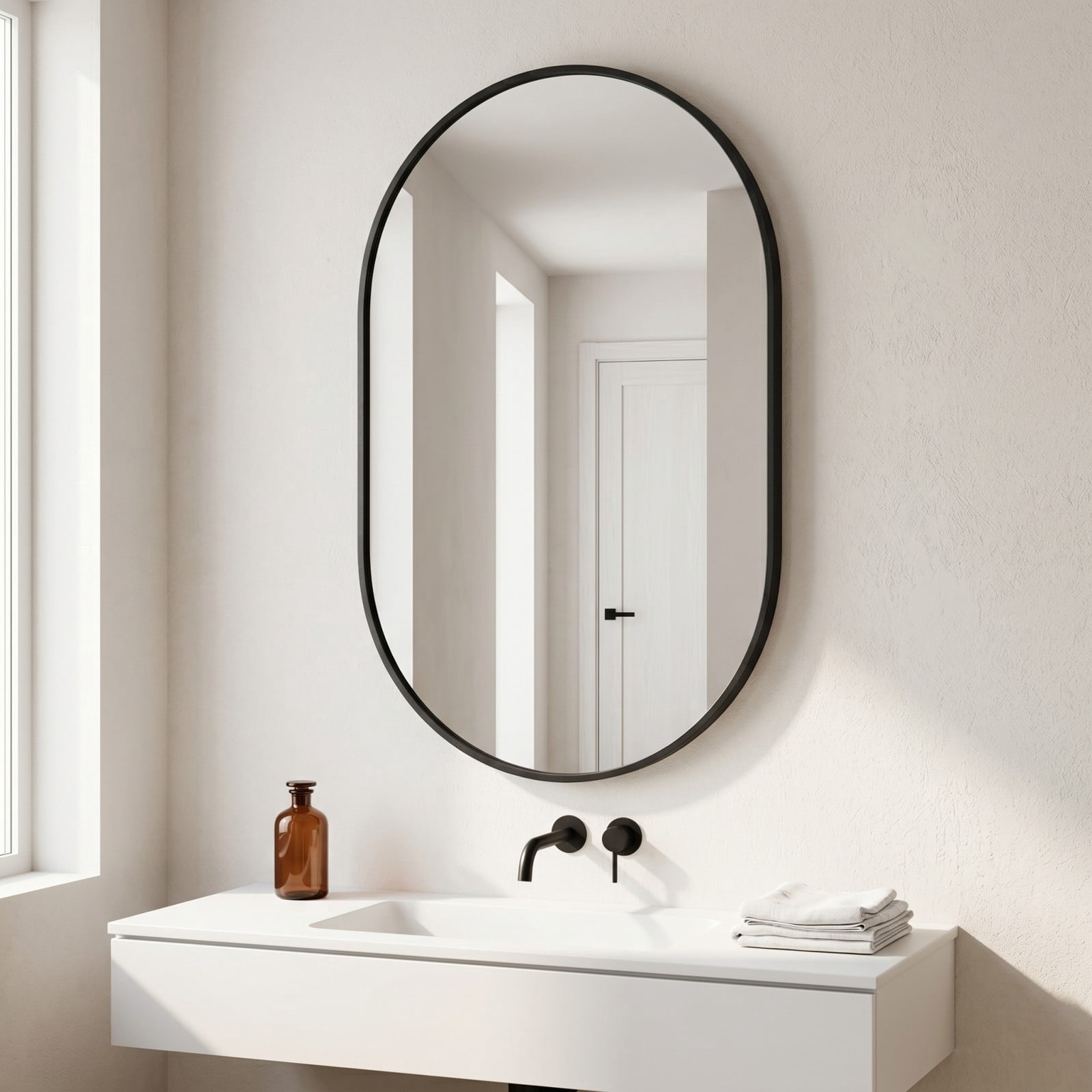 Gleamira 16"x24" Oval Mirror Bathroom Vanity Mirror Wall-Mounted Mirror, Black