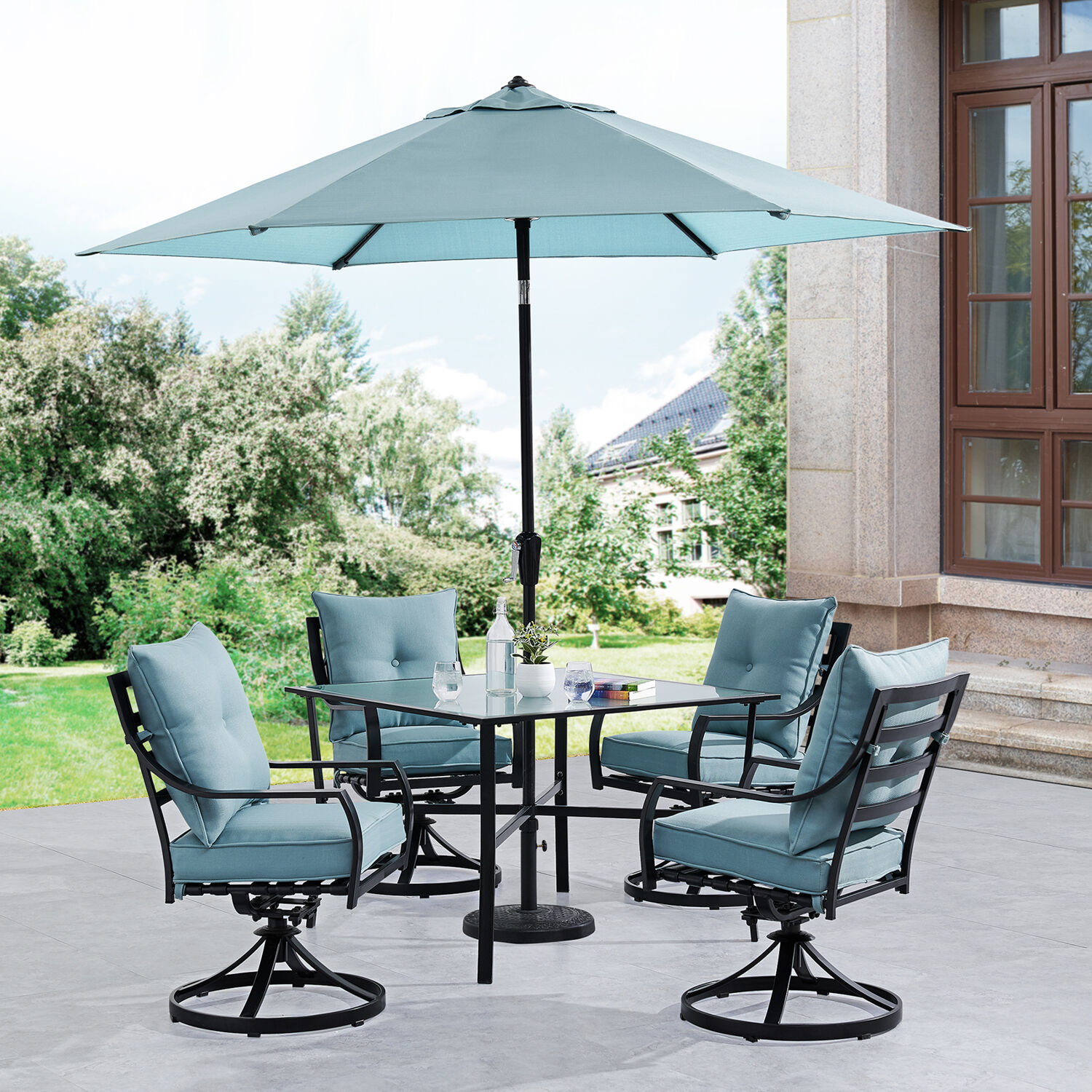 Hanover Lavallette 5-Piece Modern Outdoor Dining Set with Umbrella - image 3 of 14