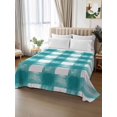 thumbnail image 3 of Queen Size Flat Sheet Only, Turquoise Buffalo Check Soft Brushed Microfiber Bed Sheets, Farmhouse Modern Teal Plaid Hotel Quality Breathable Bedding Top Sheet, Easy Care, 90"x102", 3 of 9
