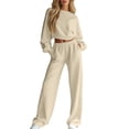 thumbnail image 3 of Two Piece Sets for Women Crew Neck Long Sleeve Cropped Top Wide Leg Pants Lounge Set Cozy Sweatsuits Fashion 2026, 3 of 7