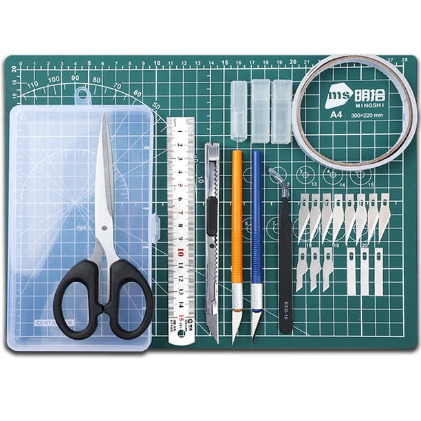 Tapete de Corte Autorreparable de 45 * 30 cm (A3), Juego de 9 con Cuchillas de Arte y Manualidades, PVC Antideslizante de Doble Cara, Ideal para Manualidades, scrapbook etc