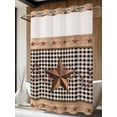 thumbnail image 2 of No Hook Shower Curtain with Snap-in Liner, Vintage Texas Star Brown Waterproof Fabric Bathroom Curtains, Black Plaid Berry Farmhouse Bath Curtains & Mesh Top Window Stall 48"x72", 2 of 9