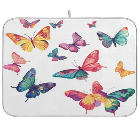 

Dish Drying Mat 16 x 18 Highly Absorbent Microfiber for Dishes Utensils Three Orange Butterflies