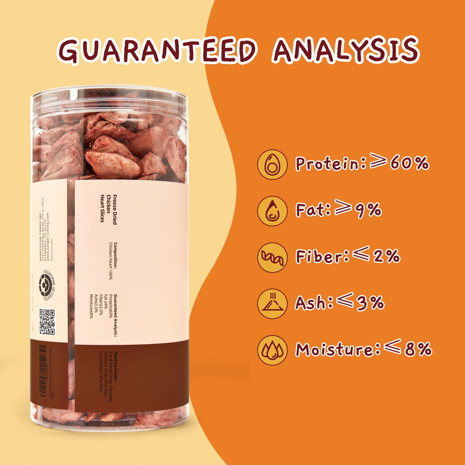 Jungle Calling  Freeze Dried Chicken Hearts Halves for Cats and Dogs, 7.76 oz Jar