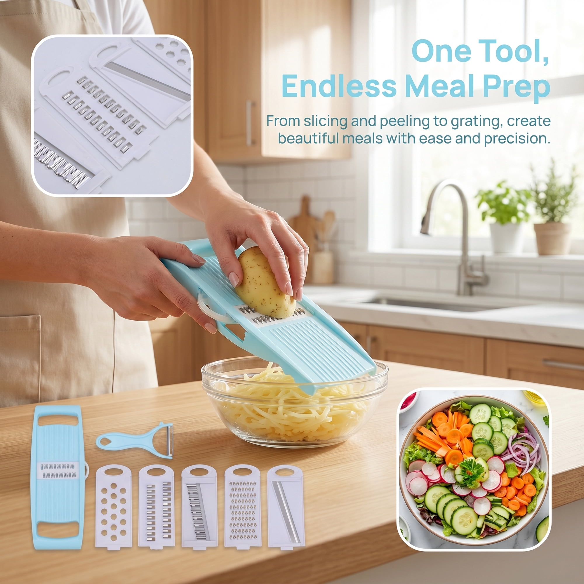 Unique Bargains  Professional Mandoline Slicer for Home Chefs 7 in 1(A) 10.9"x3.9"