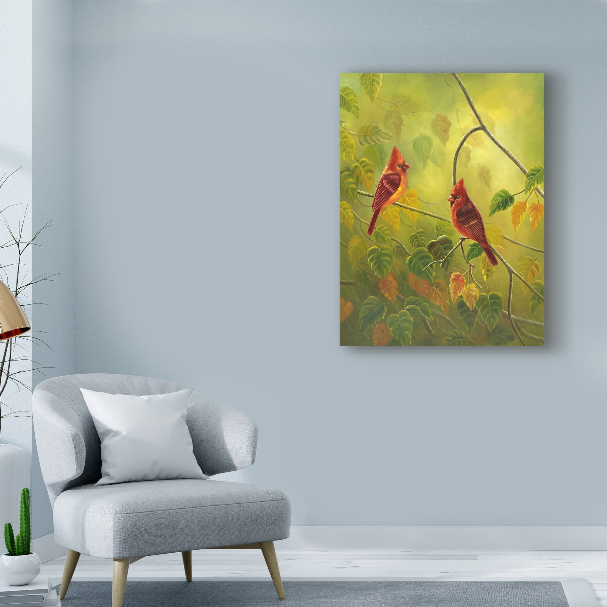 Trademark Fine Art 'Autumn Cardinals' Canvas Art by Patricia Feathers