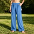 thumbnail image 6 of ClodeEU Women's Elastic High Waist Tassel Drawstring Wide Leg Pants, Casual Loose Trousers with Pockets Blue,Women's Plus L, 6 of 6