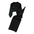 thumbnail image 1 of JHLZHS Ensemble Robe Portefeuille pour Femmes Mode Robe Tricotée Ensemble Deux Pièces Haut à Enfiler et Robe Bodycon Ensemble 2 Pcs Robe Midi Jumper Robe Tricotée Ensemble Robe Noire Commode Combinaisons pour Femmes Habillées, 1 of 5