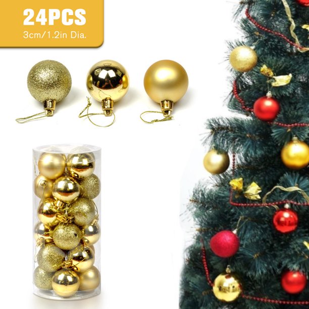 leyfeng 24 Uds. Adornos de bolas de Navidad con cordones 3cm/1,2 pulgadas bolas de adornos para árboles de Navidad bolas de purpurina mate brillante