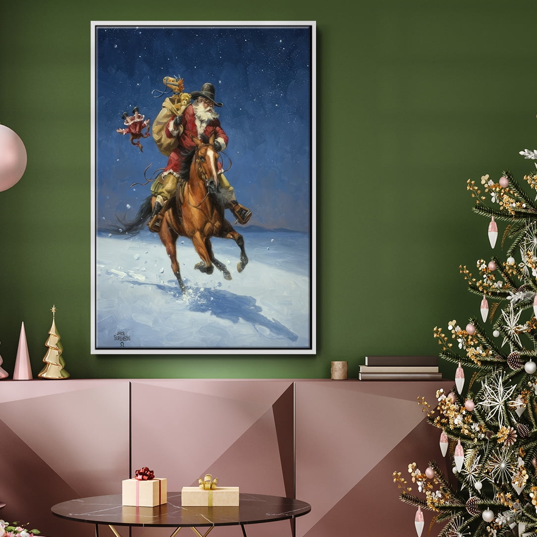 Midnight Rider - Framed Gallery Wrapped Holiday Canvas - 17 x 25 - White Frame