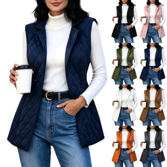 LUVDA Quilted Lapel Vest for Women Sleeveless Warm Jacket for Casual Fall Winter Layering