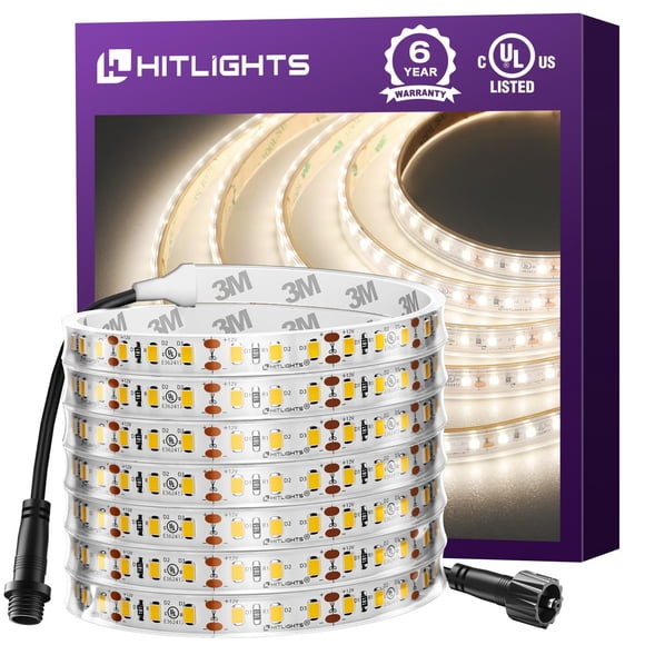 Outdoor LED Strip Lights Waterproof White, 16.4ft IP67 High Density Dimmable Tape Light 4000K, 600 LEDs, 300Lm/ft, 12V Flexible R