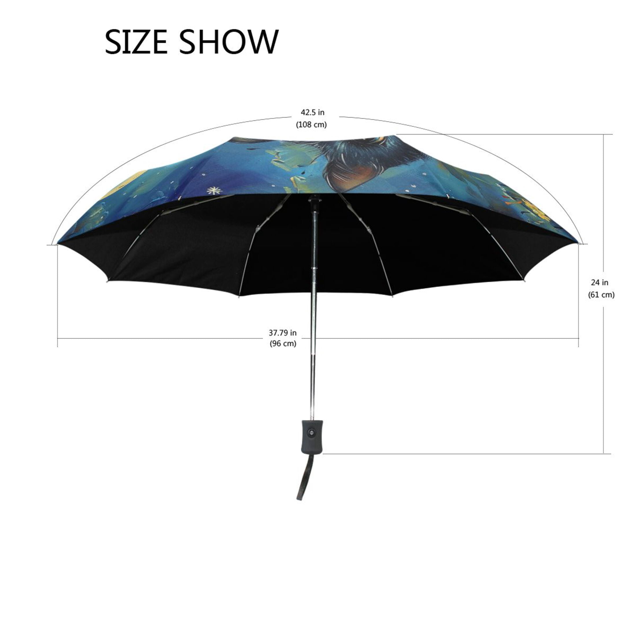 YAZAOO One-Touch Auto Open Close Rain Umbrella With Creative Moonlit Whiskers in Bloom Pattern
