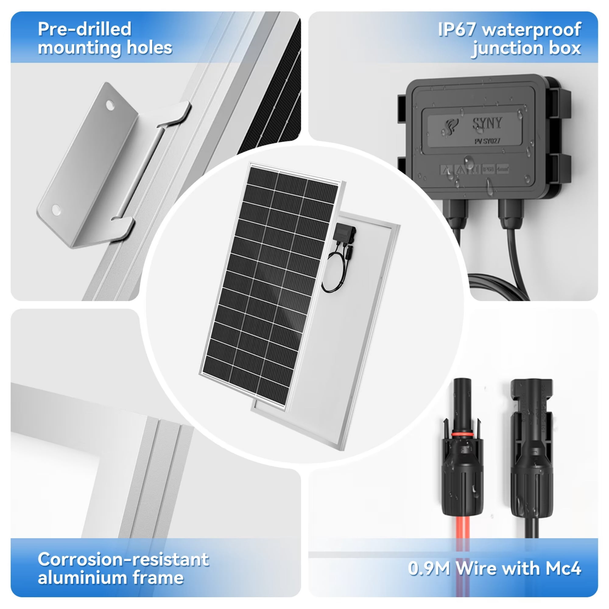WERCHTAY 200W Solar Panel, High-Efficiency 18BB Monocrystalline Module, 12V PV Power Charger for RV, Marine, Home Backup and Off-Grid Systems