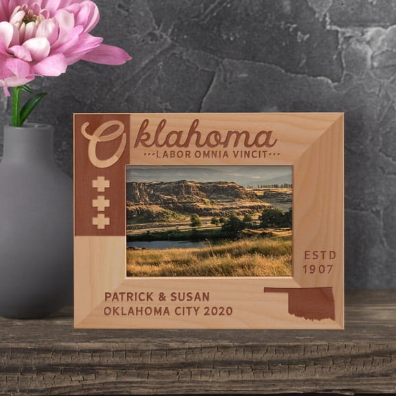 Oklahoma Personalized Wooden Frame-5" x 3 1/2" Brown Horizontal