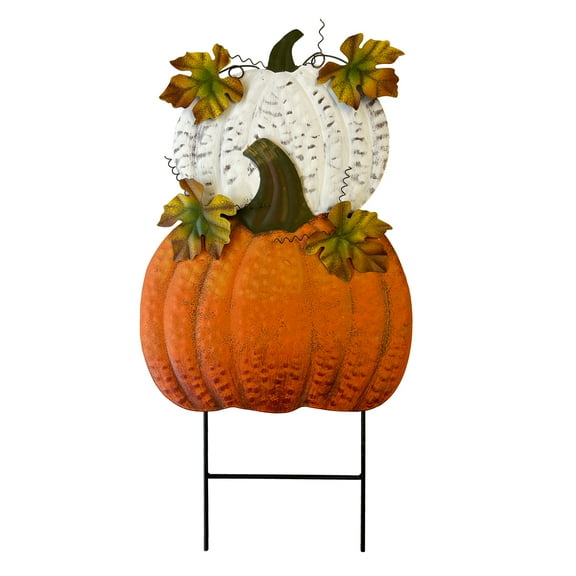 Rustic Metal Stacked Pumpkin Garden Stake Indoor Outdoor Welcome Decoration