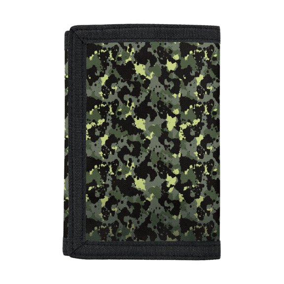 POLERO Green Camouflage Design Kids Trifold Wallet for Travel, Polyester Children's Wallet with Slim Thin Trifold Card Wallet