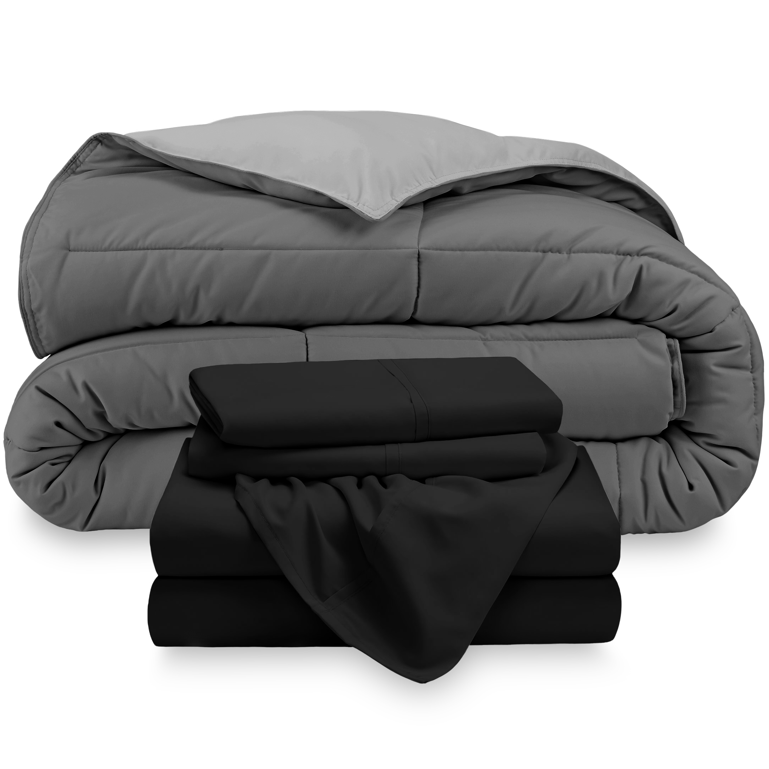 Bare Home 5Piece Reversible BedinaBag, King, Light Grey/Grey