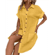 thumbnail image 2 of Vestido Túnica Holgado Informal de Verano para Mujer, de Algodón y , con Botones, Escote en V, Corta, Color Amarillo, Talla M, 2 of 7