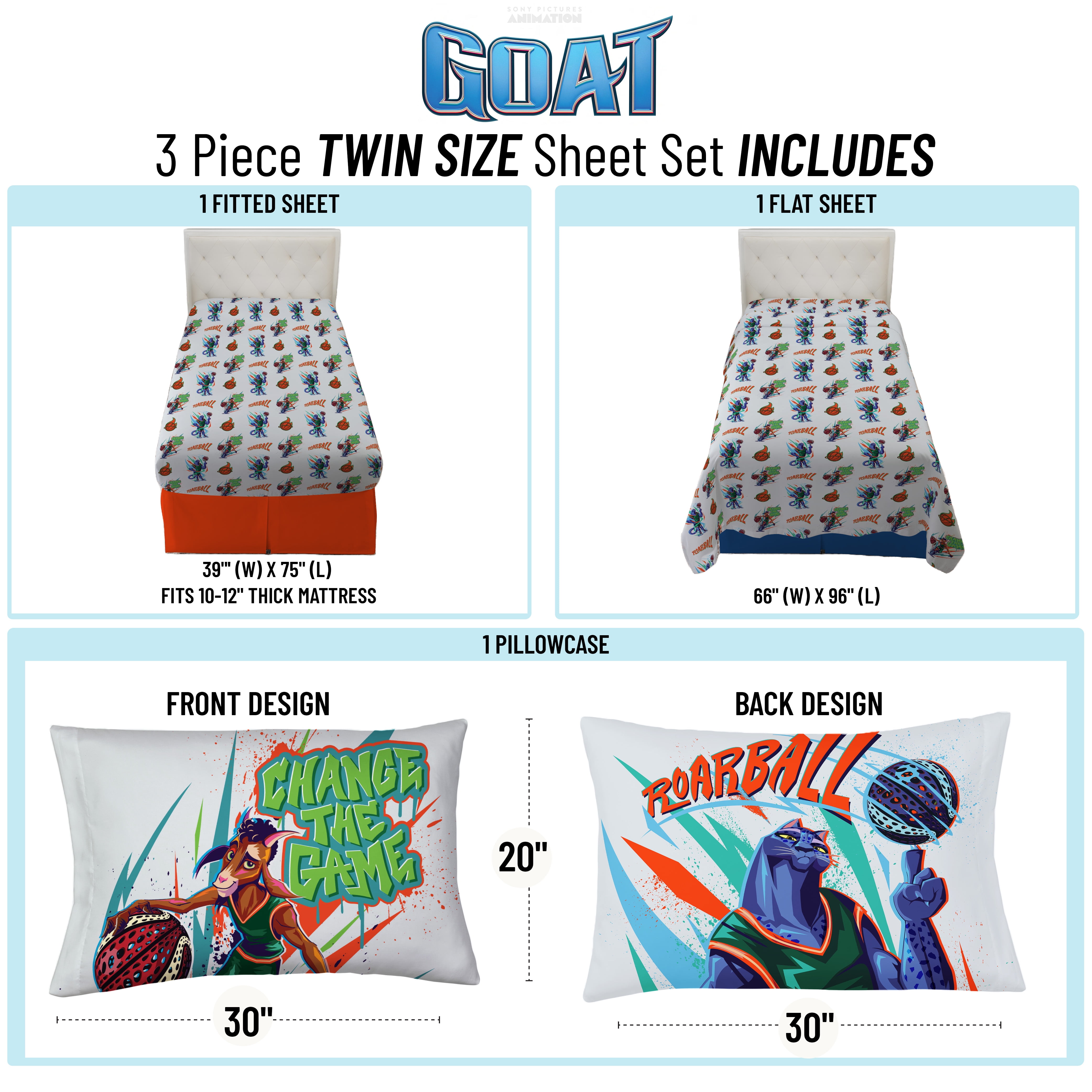 GOAT Movie, Kids 3 Piece Sheet Bedding Set, Twin Size - Walmart