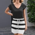 thumbnail image 5 of Xihbxyly Casual Dresses for Women Summer Striped Print Off the Shoulder Mini Dress Casual Slim Fit Short Sleeve Ruffle Flowy Sundress, 5 of 6