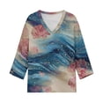 thumbnail image 6 of JoveMarine Women's V-Neck 3/4 Sleeve Floral Print Top Casual Blouse with Slit Hem Spring Fall Fashion Tunic for Daily Wear Weekend Royal Blue 2XL, 6 of 6