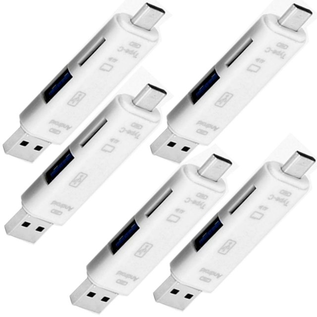 Multiconector USB Memoria AIIUSB 5 Pzas Blanco Salidas Micro-USB USB 2.0 Compatible Tipo-C Entradas USB Micro SD