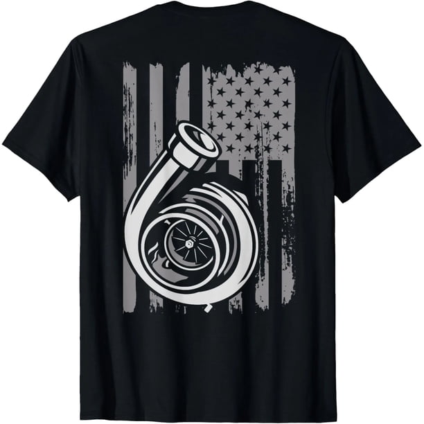 Playera de Mujer Turbo Bandera de EE. UU. Auto Tuning Entusiasta Carreras Drifting - Negro, Regalo - Tallas S, M, L, XL, 2XL, 3XL, 4XL