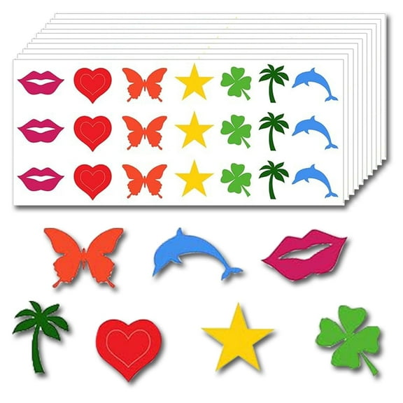 240Pcs/10 Sheets Tanning Sunbathing Stickers Heart Lips Star Sun Dolphin Butterfly Cherry Tree Tanning Decals Colorful Self Adhesive Body Stickers for Summer Beach Outdoor Indoor Salon Party Supplies