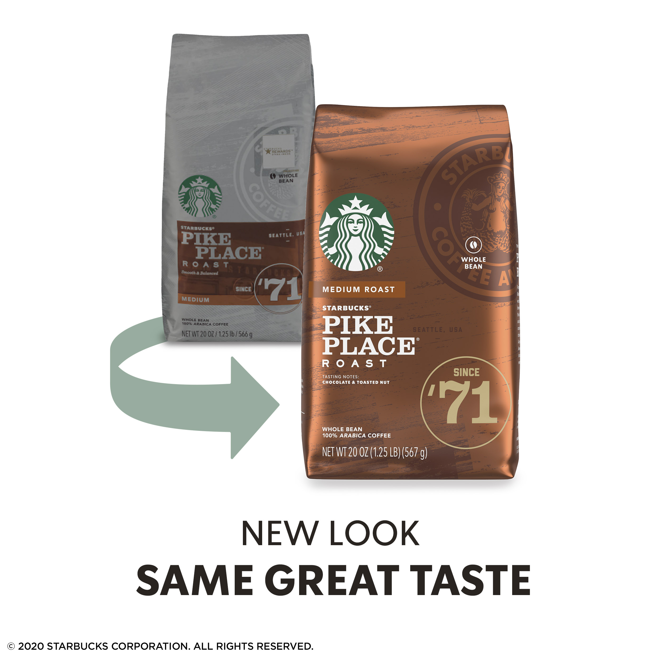 Starbucks 100% Arabica Pike Place Medium Roast Whole Bean Coffee, 20 Oz, Bag - image 2 of 6