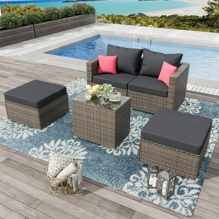 Coffee Table Rattan Sofa And Footstool Pieces Outdoor Furniture