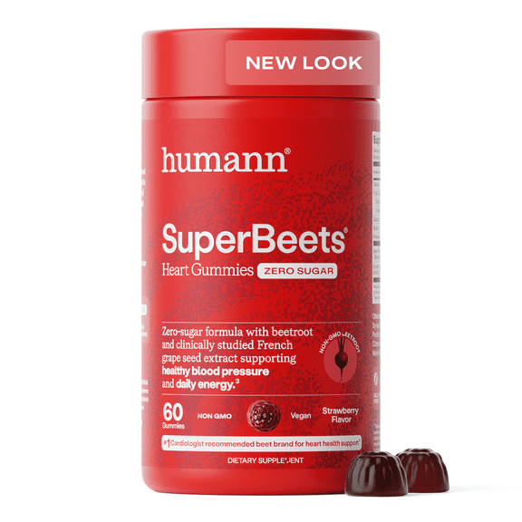 Humann SuperBeets Heart Gummies - Beet Gummy with Energy Support, Grape Seed Extract & Beetroot Powder, Sugar Free - Strawberry Flavor, 60 Count