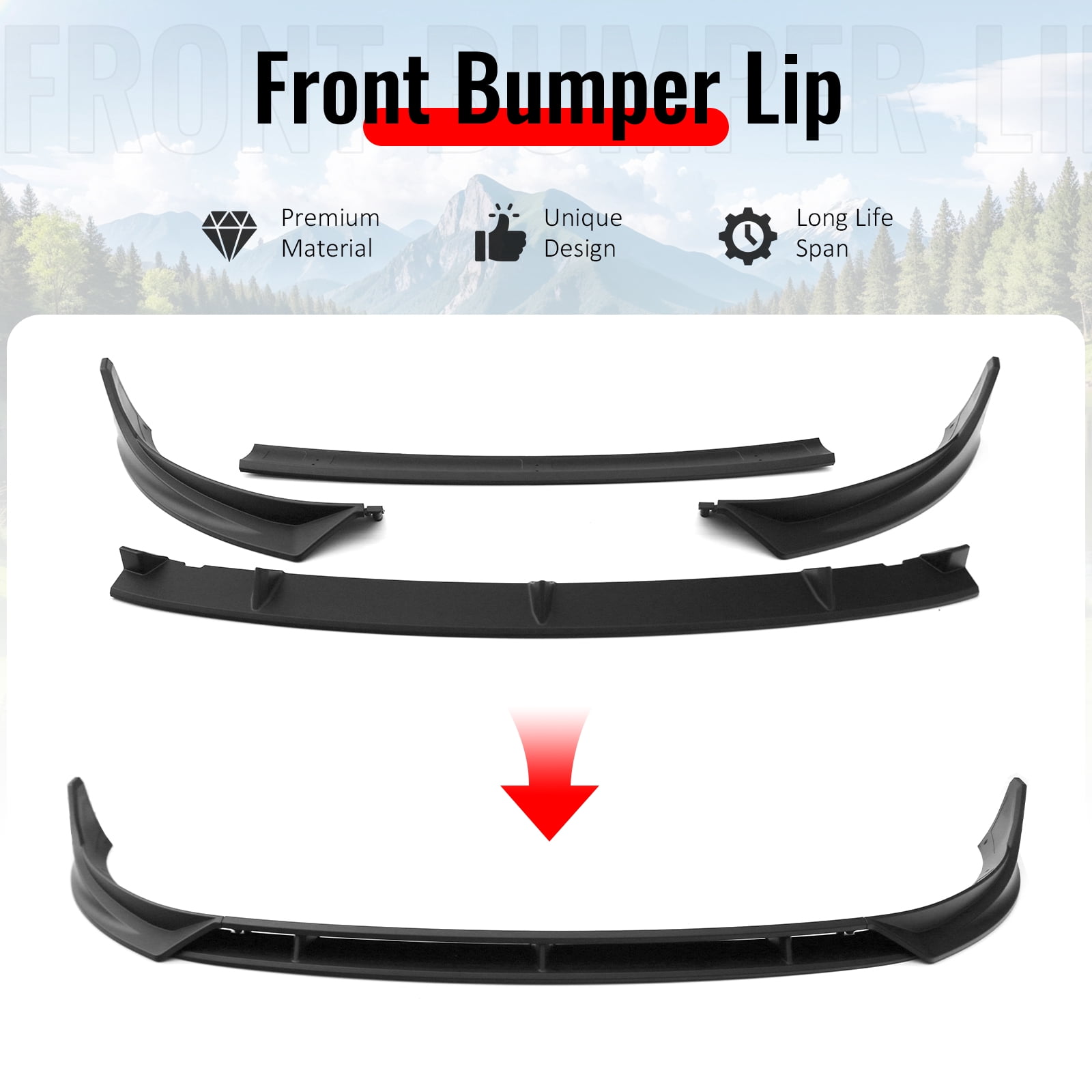 Ikon Motorsports Front Bumper Lip, Compatible with 2025-2026 Tesla Model Y Juniper, IKON Style Matte Black ABS Plastic Air Dam Chin Spoiler Protector Splitter 4PC