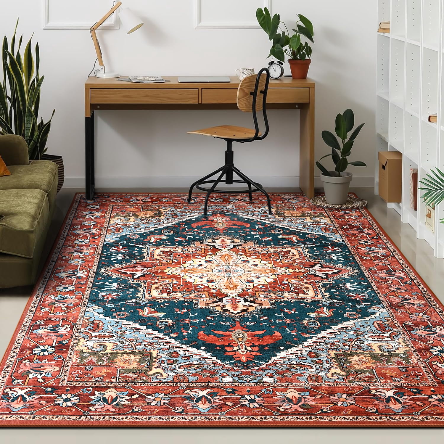 Homore Vintage Boho Oriental Medallion Area Rug, 8' x 10', Red