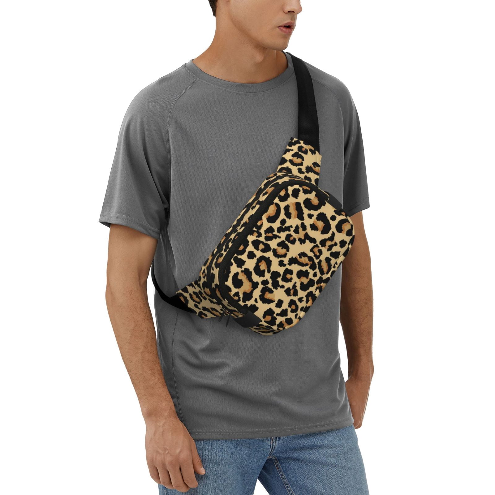 Kdxio Leopard Print Crossbody Double Layer Waist Bag Belt Bag for Unisex Fanny Pack Fashion Waist Packs for Hiking Running Shopping Traveling
