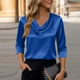 thumbnail image 5 of Garbnen Satin Top for Women Elbow Length Sleeve Women Cowl Neck Tops Trendy Spring Summer Crew Neck Blouse for Women, 5 of 7