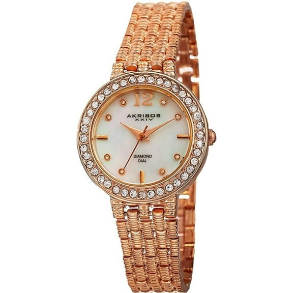 Akribos XXIV AK757RG Swiss Quartz Diamond Markers MOP Dial Rosetone Womens Watch