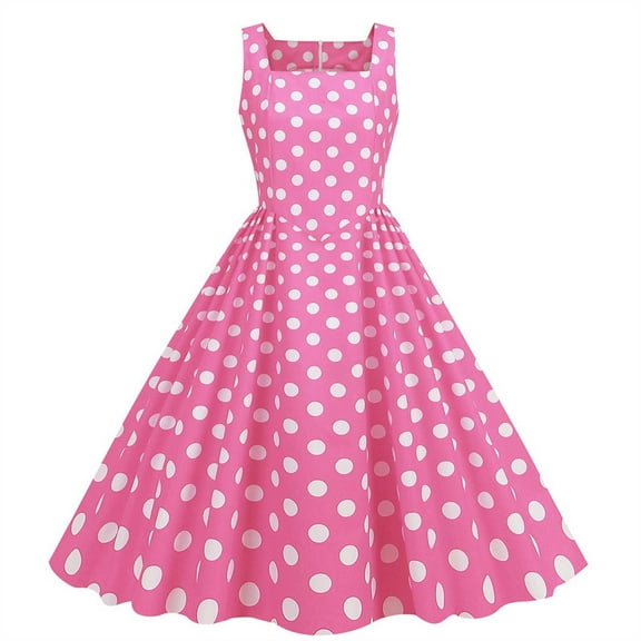 YYDGH Women Polka Dot 1950s Cocktail Party Swing Dress 50s 60s Vintage Doll Collar Dresses Retro Audrey Hepburn Rockabilly Prom Dress Pink L