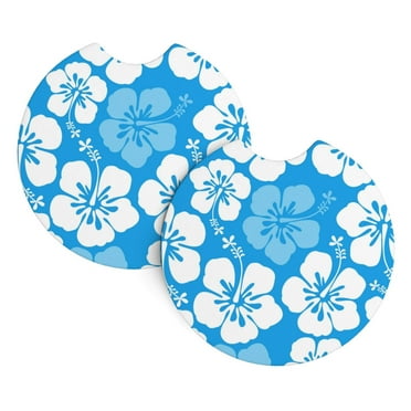 2 Package Car Coasters Drink Absorbable Rubber Base Cup Holder Coasters Non-Slip Coasters Bar Coasters Car Interior Accessories 2.7 Inches Blue White Flower