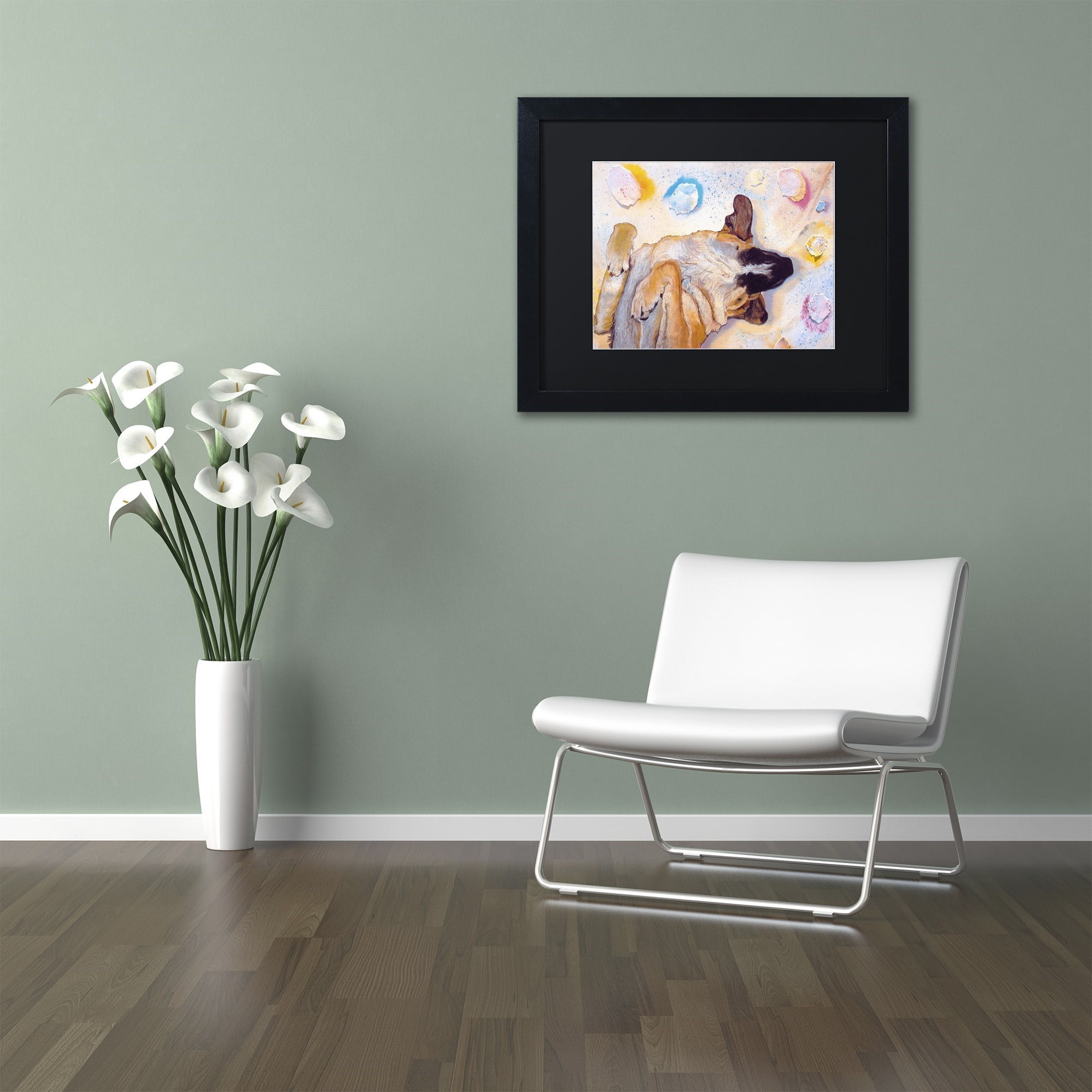 Trademark Fine Art "Dog Dreams" Canvas Art by Pat Saunders-White, Black Matte, Black Frame
