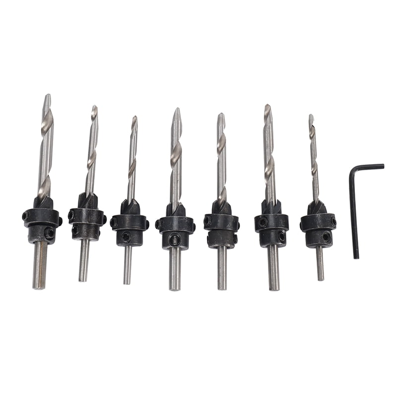 GGTHE 7Pcs Countersink Drill Bit Set with Stop Collars & Wrench