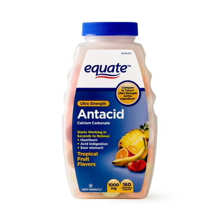 Equate Ultra Strength Antacid Tropical Fruit Chewable Tablets, 1000 mg, 160 (Best Over The Counter Antacid Medicine)