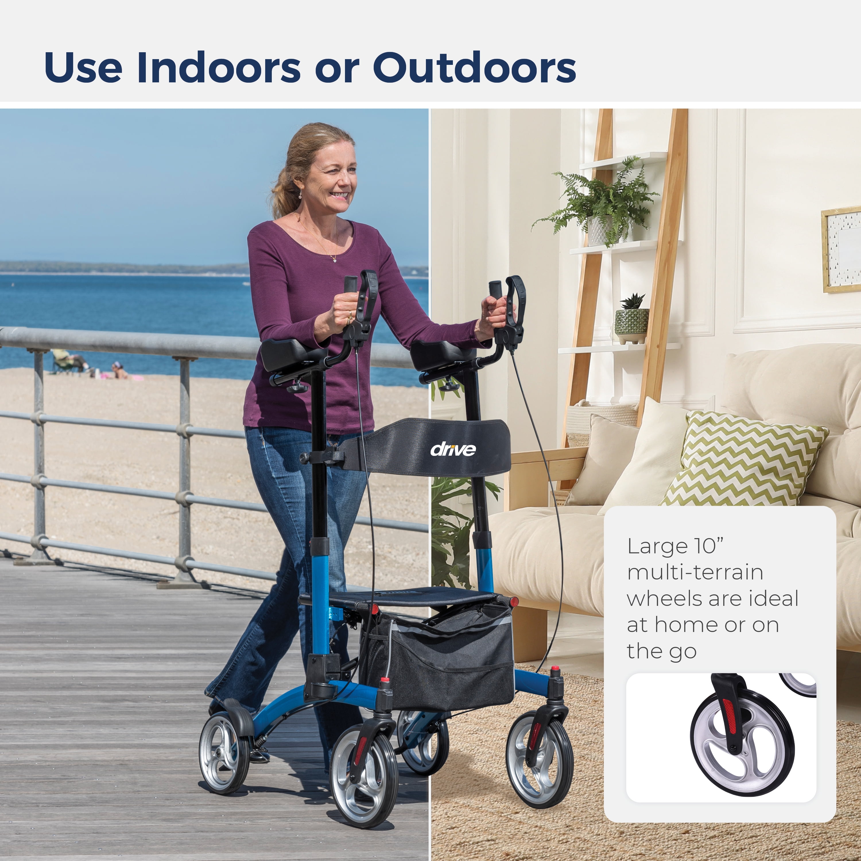 Drive Medical Elevate Upright Walker, Blue