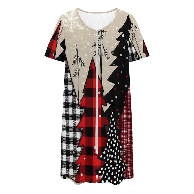 christmas pajama dress Wowcloth Woman's Dress, Relaxed Fit with Short Sleeve, Soft Lounge Nightgown for Holiday and Home Comfort Size:Size UK 26/ US 22