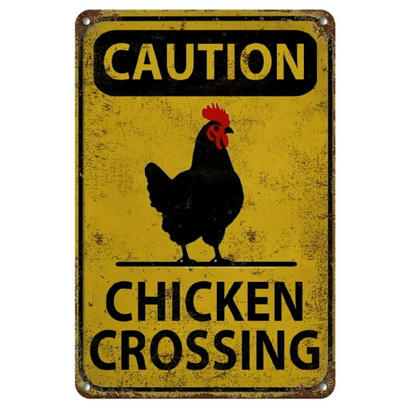 Charming Vintage Chicken Crossing Sign - Yellow Metal Wall Art for Home, Cafe & Backyard Decor, Perfect for Room Decor