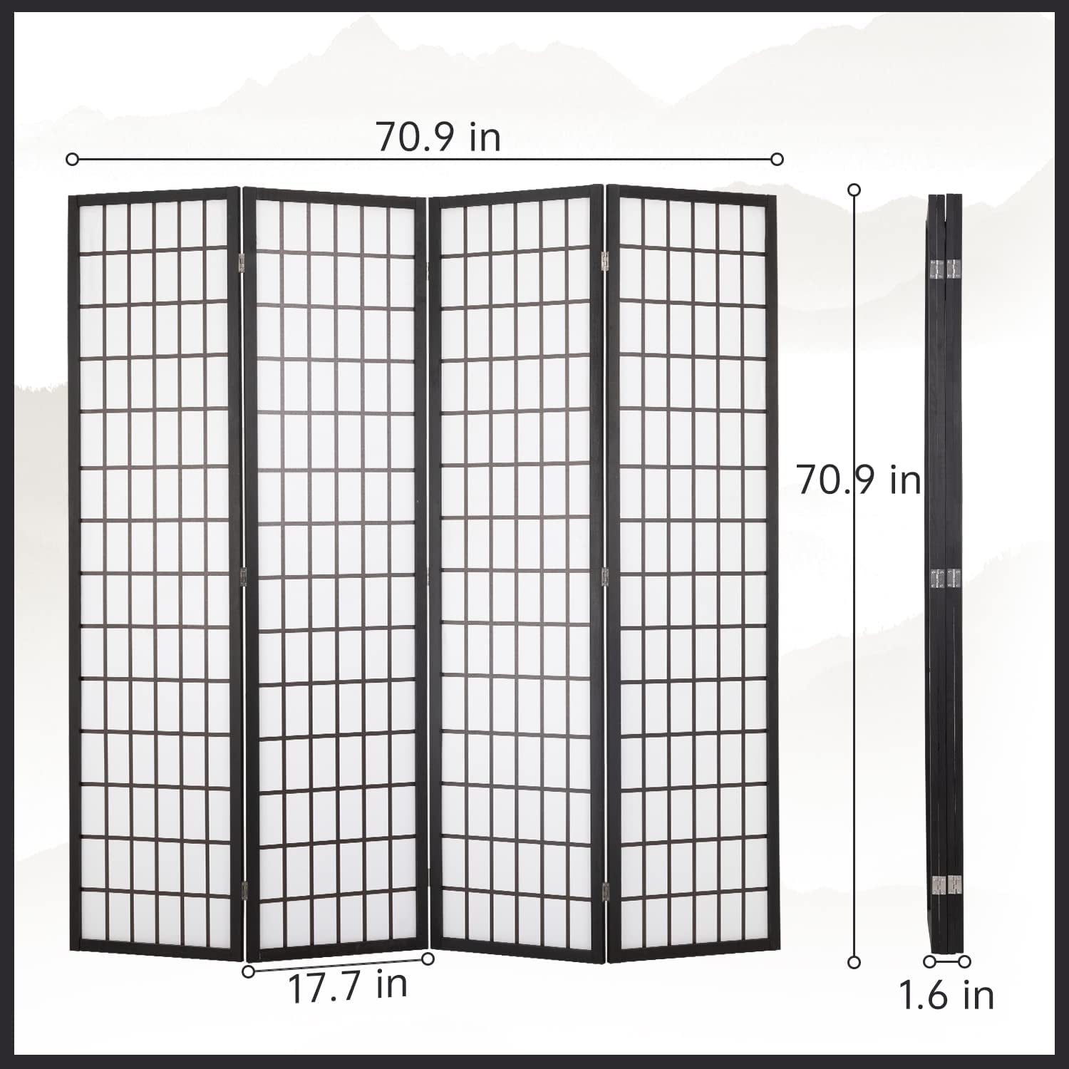 FDW 6Ft Room Divider 4 Panel Folding Privacy Divider Wall Divider Portable Freestanding Wood,White