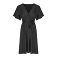 thumbnail image 4 of up to 60% off Gifts Usmixi Dresses for Women 2023 Tie Waist Flowy Pleated Swing Plus Size Knee-Length Dresses Short Sleeve V-Neck Solid Summer Midi Formal Dress Black xxxxl, 4 of 7