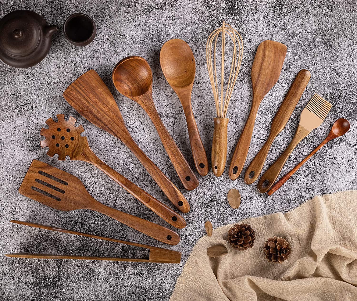  Wooden Spoons for Cooking, 10 Pcs Teak Wood Cooking Utensil Set  – Wooden Kitchen Utensils for Nonstick Pans & Cookware – Sturdy,  Lightweight & Heat Resistant: Home & Kitchen