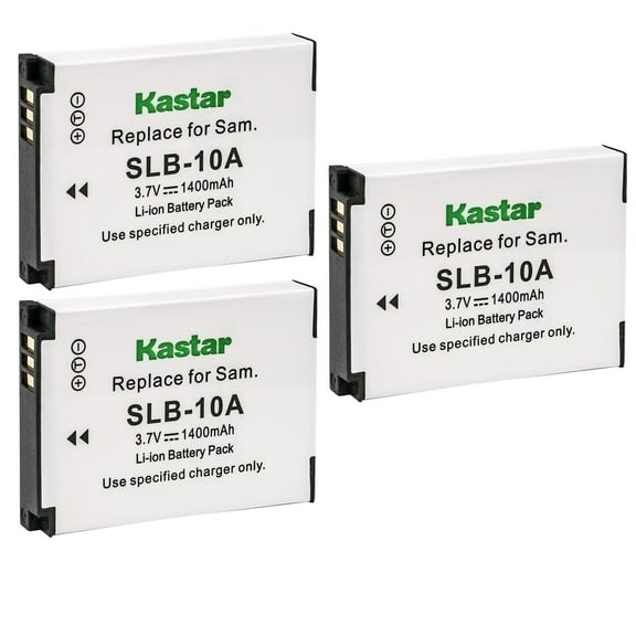 Kastar 3-Pack SLB-10A Battery Replacement for Samsung WB800F, WB850F, WB1000, WB1100F, WB2100, ES50, ES55, ES60, EX2F, HMX-U10, HMX-U20, HZ10W, HZ15W, IT100, L100, L110, L200, L210, L310W, M100 Camera